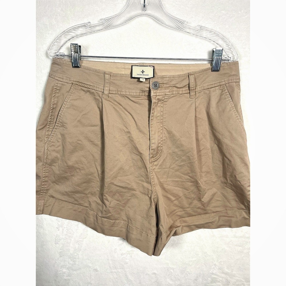 Tuckernuck Wells Shorts Size 14 Beige Pleated Chino Twill High Waist‎ Khaki
